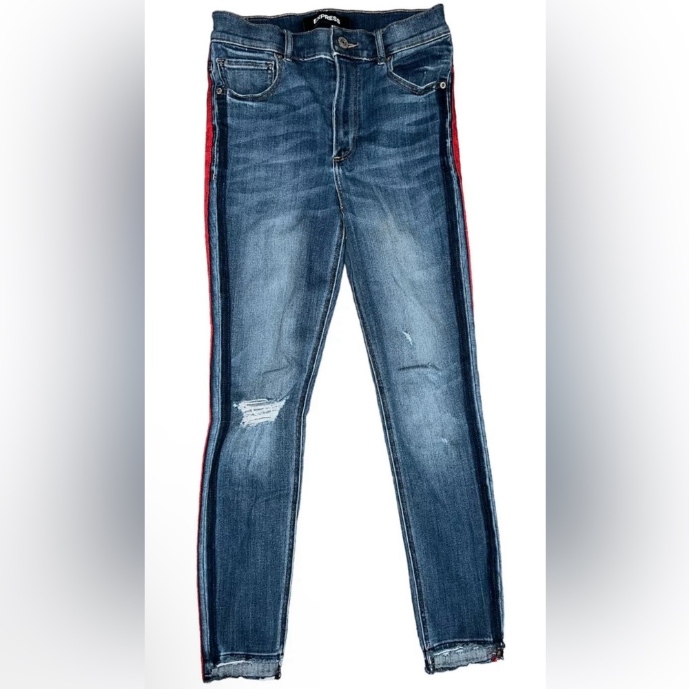 Express Womens Ankle Legging High Rise Red Stripe Jeans 4R